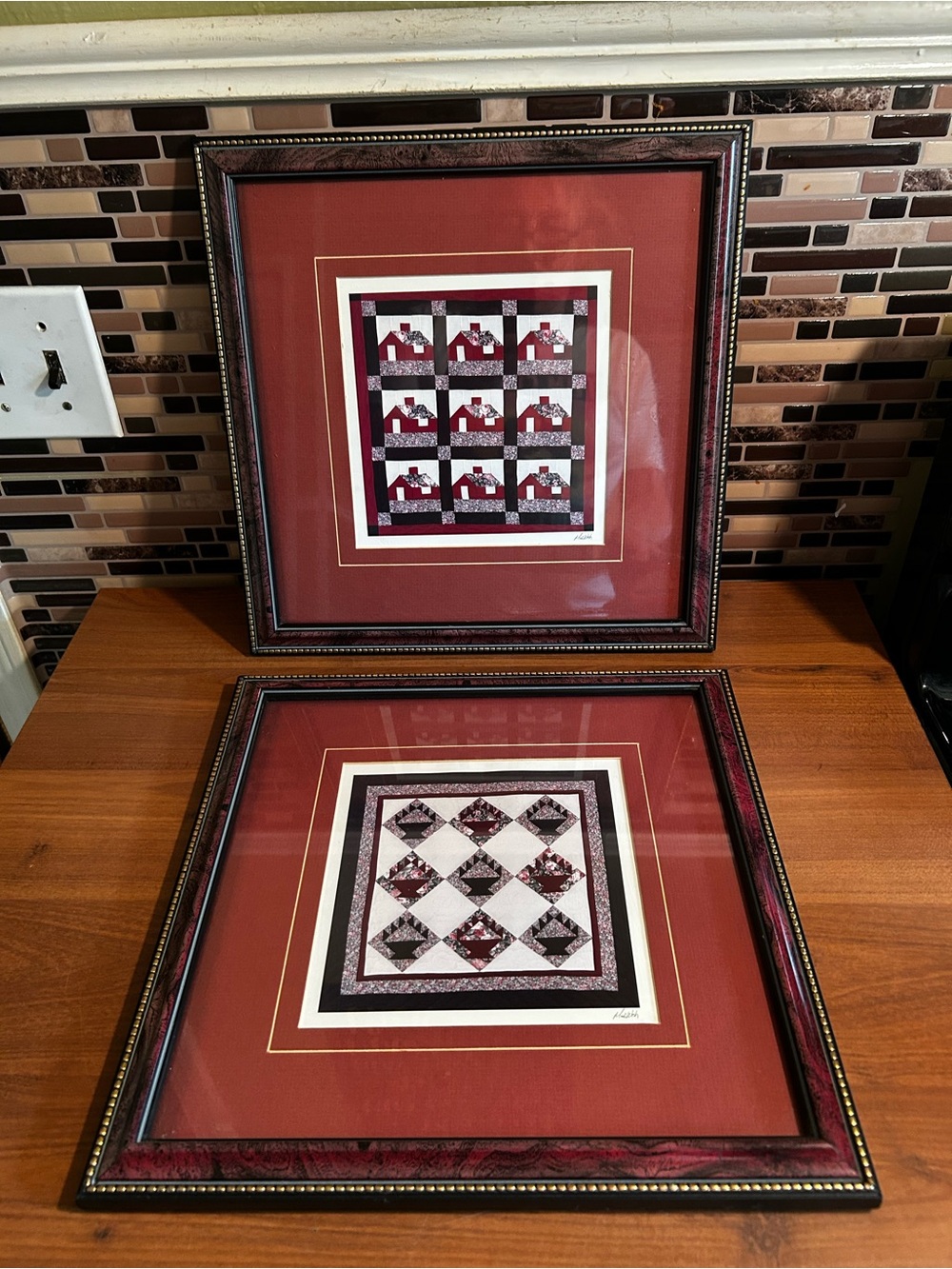 Framed Red and Black Quilted Art Prints - Home Accents